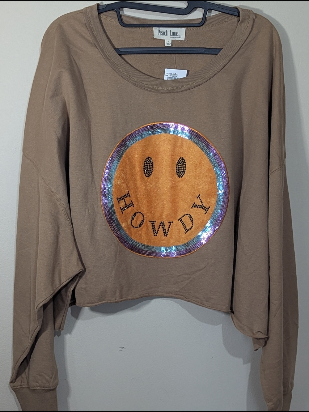 Peach Love California NWT Smiley Face Cropped Sweatshirt Bundle Size L Oversized - Picture 10 of 12